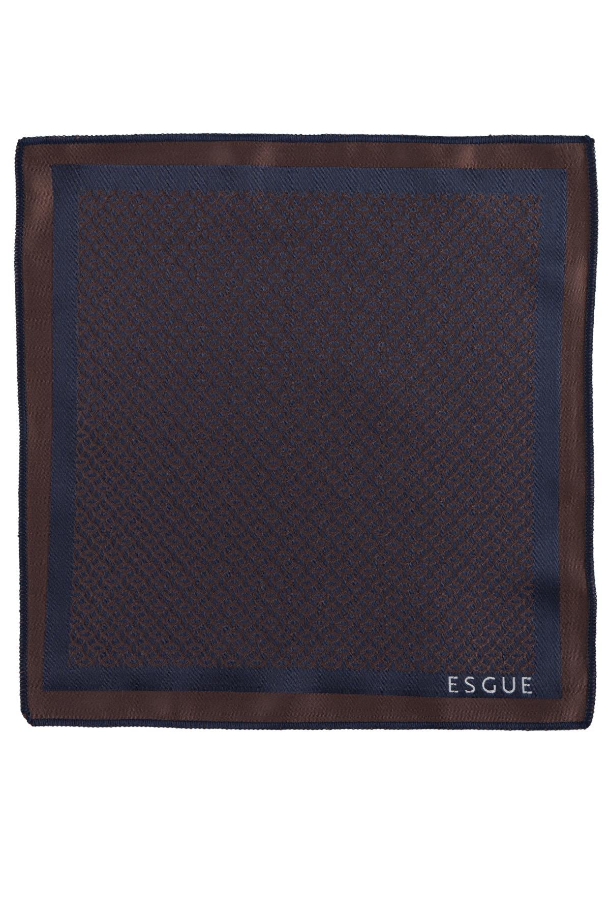 Esgue Hand Made 6 cm Slim Geometrik Desen Lacivert Kahve Renk Mendilli İnce Kravat
