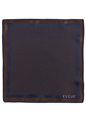 Esgue Hand Made 6 cm Slim Geometrik Desen Lacivert Kahve Renk Mendilli İnce Kravat