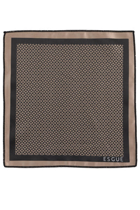 Esgue Hand Made 6 cm Slim Geometrik Desen Siyah Bej Renk Mendilli İnce Kravat