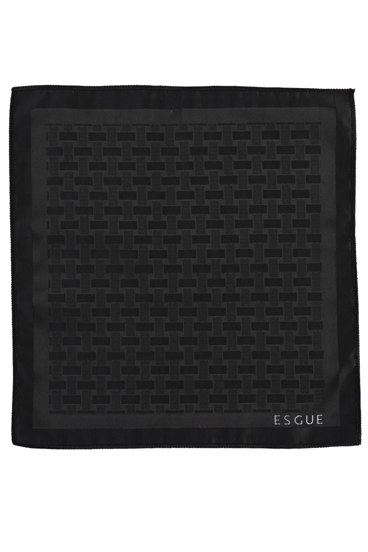 Esgue Hand Made 6 cm Slim Geometrik Desenli Siyah Renk Mendilli İnce Kravat
