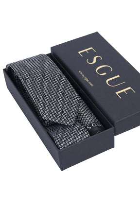 Esgue Hand Made 6 cm Slim Micro Desenli Siyah Beyaz Renk Mendilli İnce Kravat