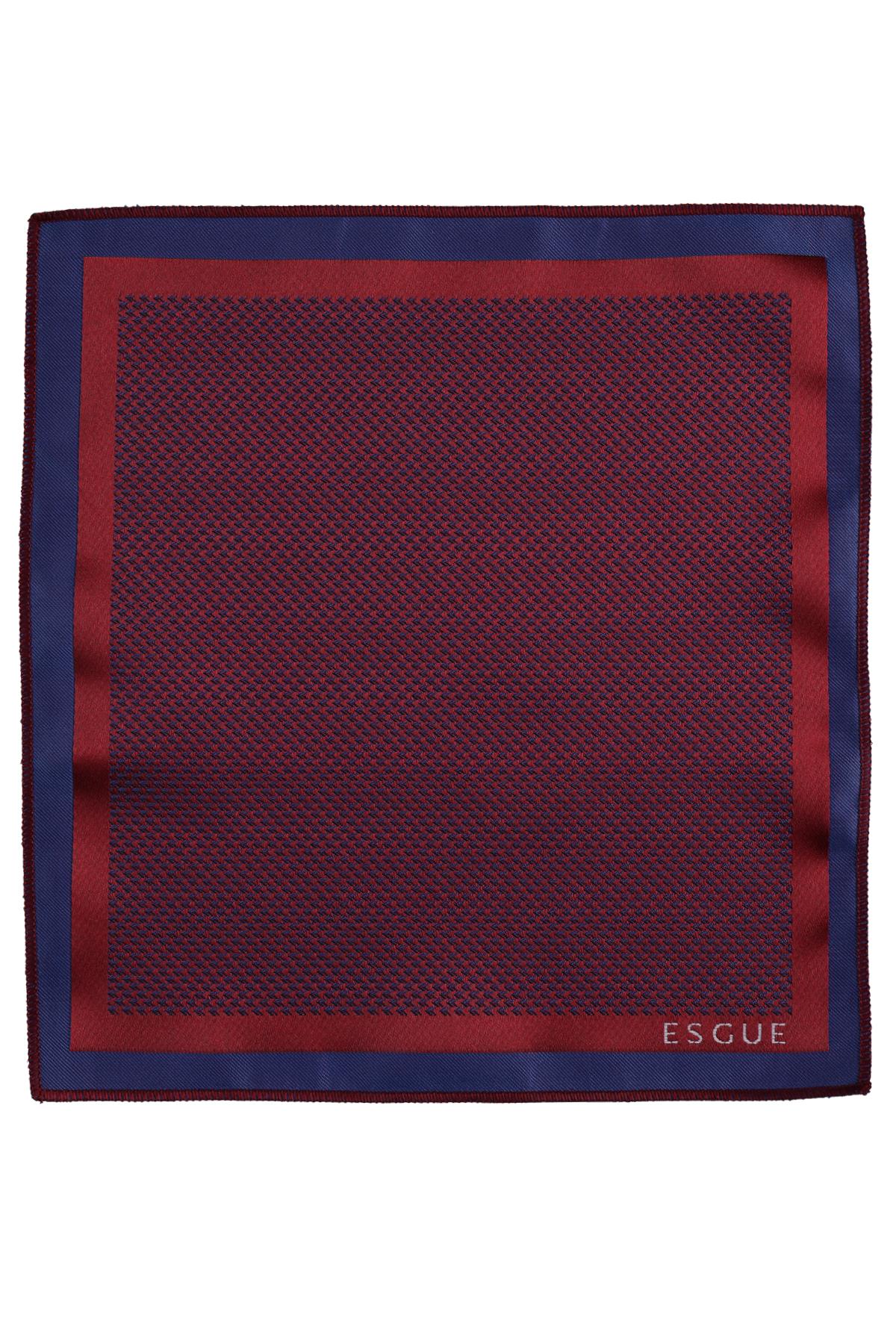 Esgue Hand Made 6 cm Slim Mini Desenli Bordo Mavi Renk Mendilli İnce Kravat