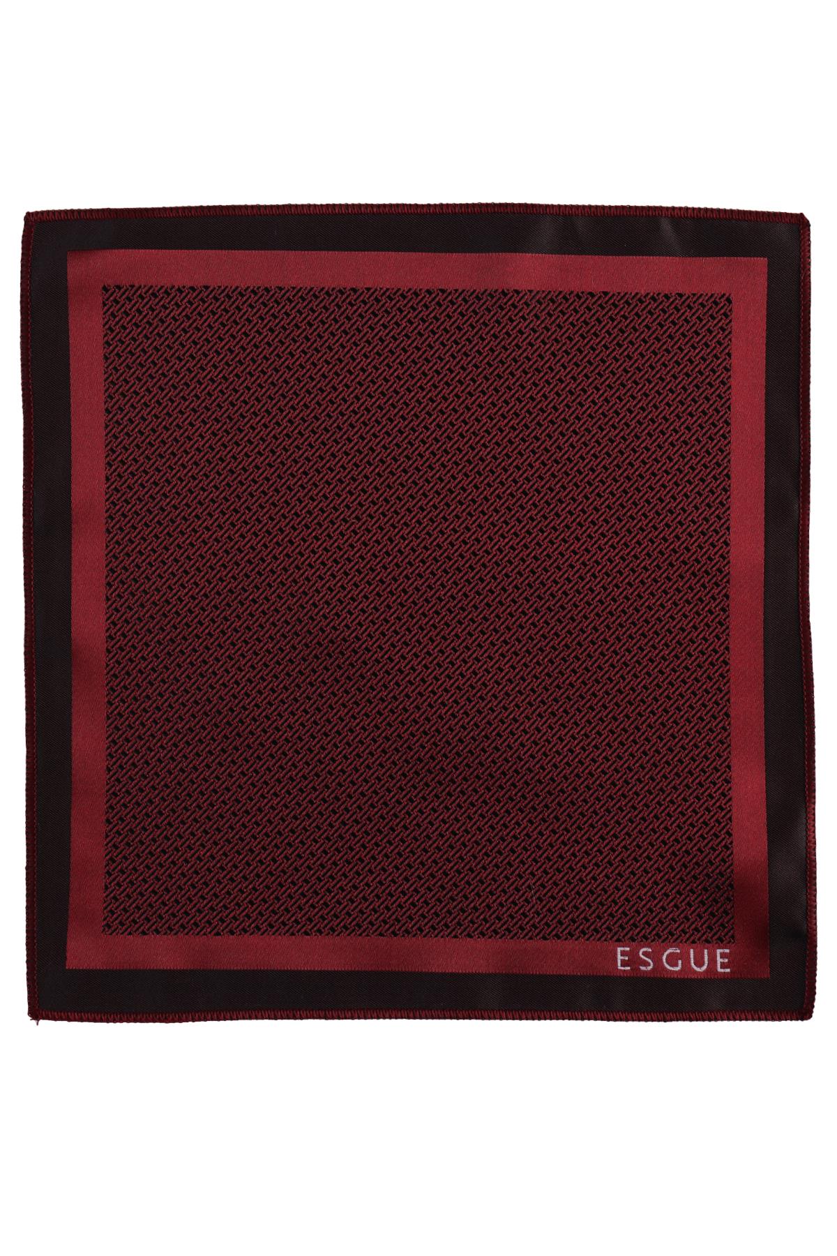 Esgue Hand Made 6 cm Slim Mini Desenli Bordo Siyah Renk Mendilli İnce Kravat