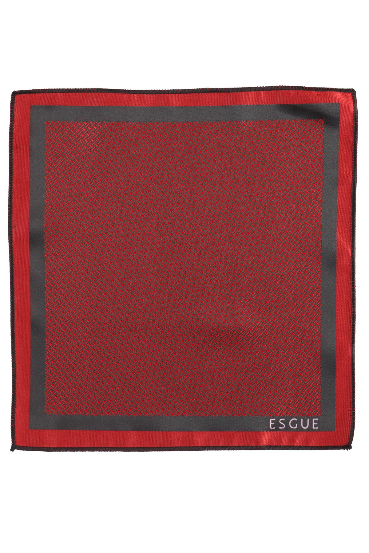 Esgue Hand Made 6 cm Slim Mini Desenli Kırmızı Siyah Renk Mendilli İnce Kravat
