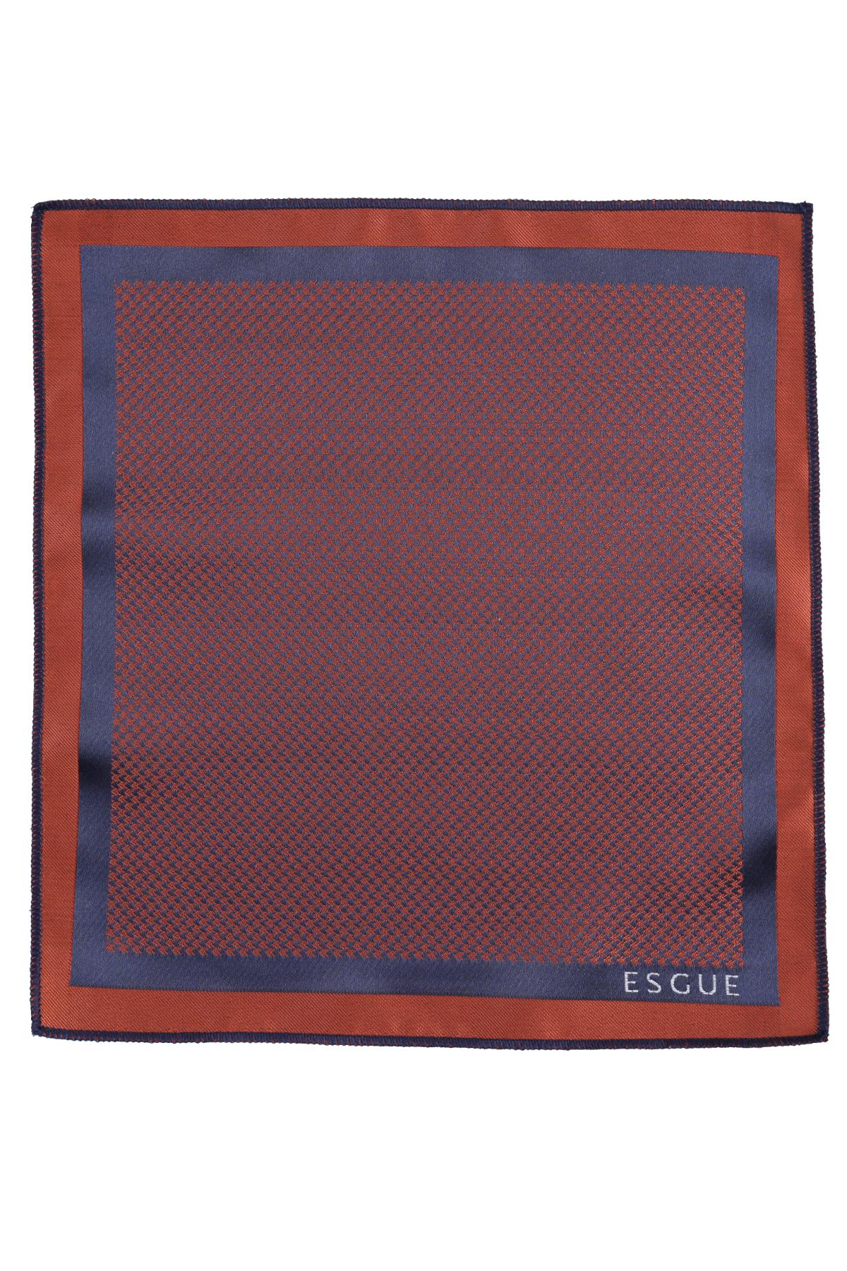 Esgue Hand Made 6 cm Slim Mini Desenli Lacivert Kiremit Renk Mendilli İnce Kravat