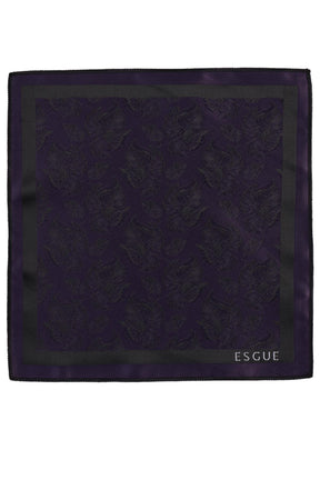 Esgue Hand Made 6 cm Slim Yaprak Desen Siyah Mor Renk Mendilli İnce Kravat