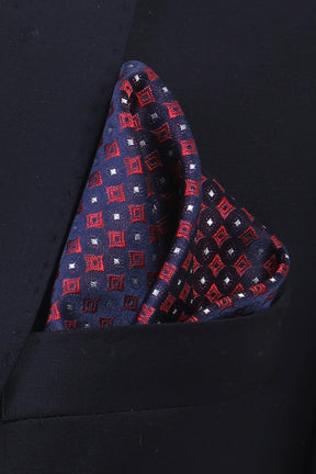 Esgue Hand Made 7.5 cm Desenli Bordo Lacivert Mendilli Kravat