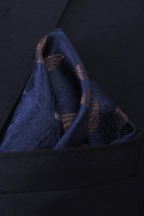 Esgue Hand Made 7.5 cm Kahve Lacivert Çiçek Desenli Mendilli Kravat