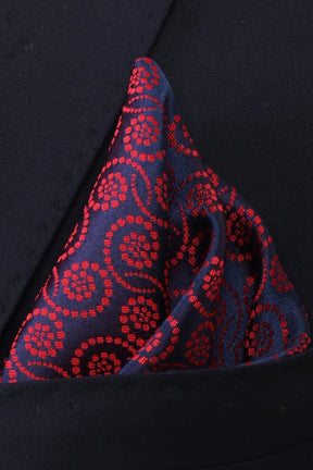 Esgue Hand Made 7.5 cm Koyu Kırmızı Lacivert Desenli Mendilli Kravat