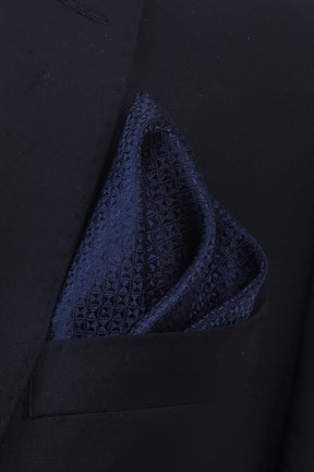 Esgue Hand Made 7.5 cm Lacivert Desenli Mendilli Kravat