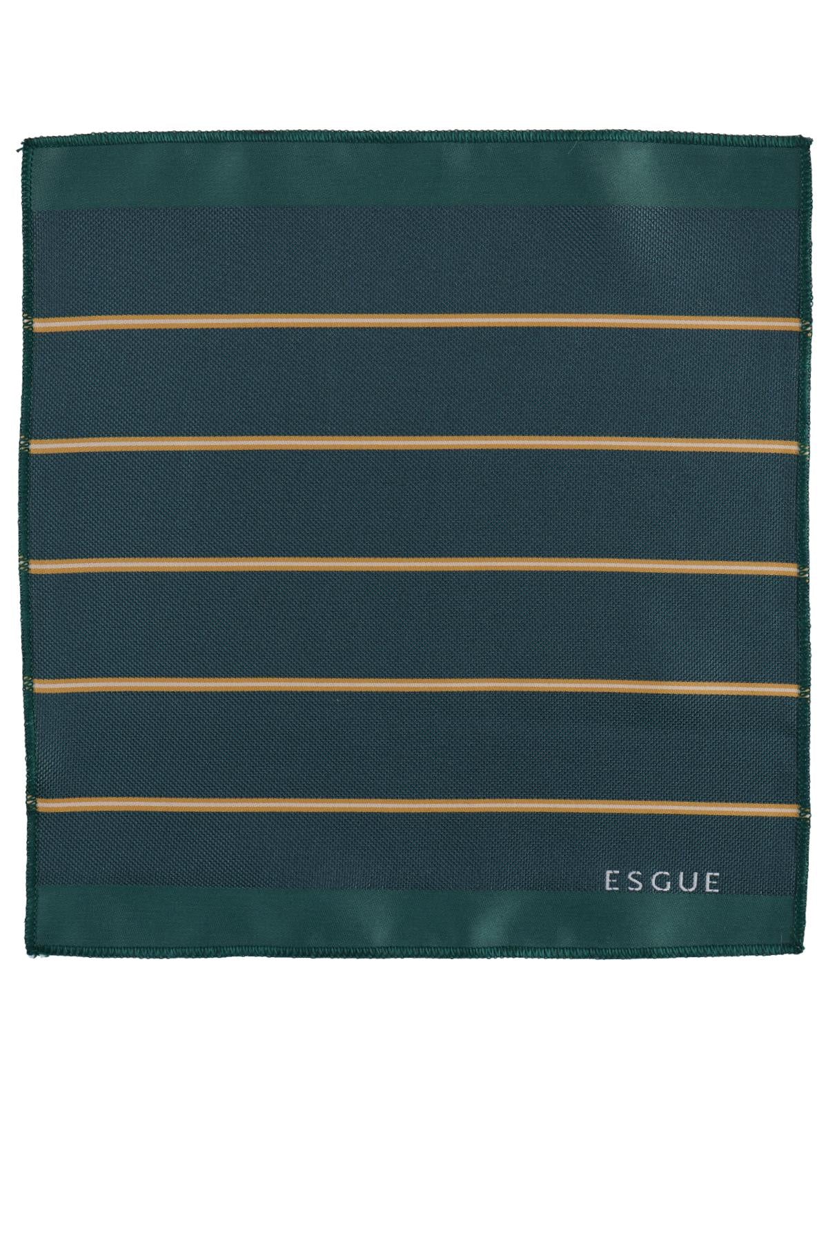 Esgue Hand Made 8 cm Çizgili Desen Yeşil Sarı Renk Mendilli Kravat