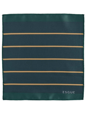 Esgue Hand Made 8 cm Çizgili Desen Yeşil Sarı Renk Mendilli Kravat