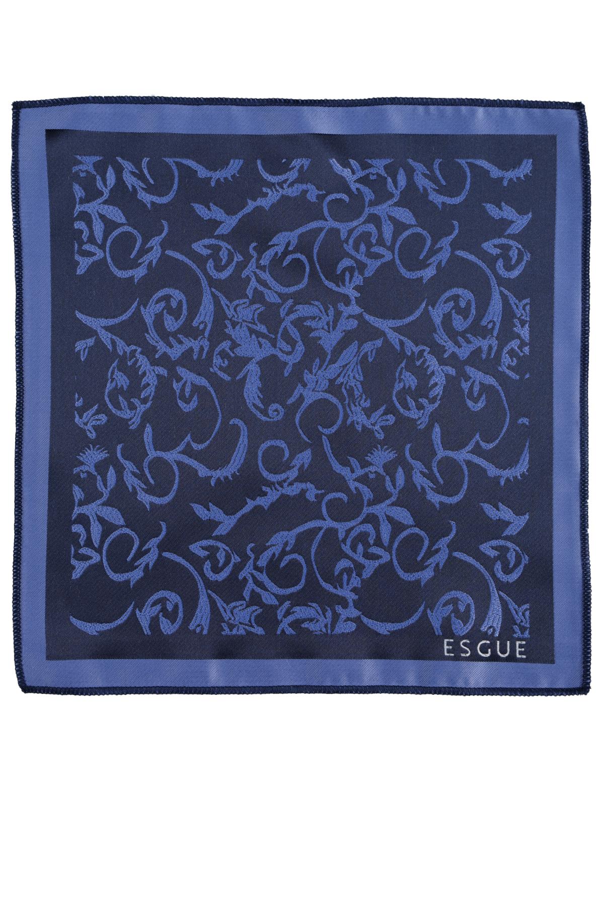 Esgue Hand Made 8 cm Dalgalı Desen Lacivert Mavi Renk Mendilli Kravat