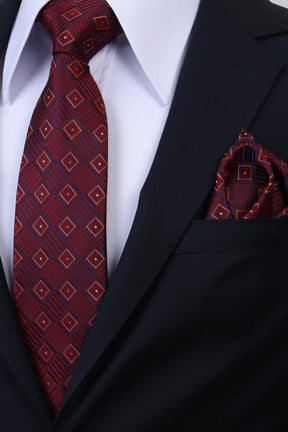 Esgue Hand Made 8 cm Ekose Desen Bordo Lacivert Renk Mendilli Kravat