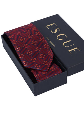 Esgue Hand Made 8 cm Ekose Desen Bordo Lacivert Renk Mendilli Kravat