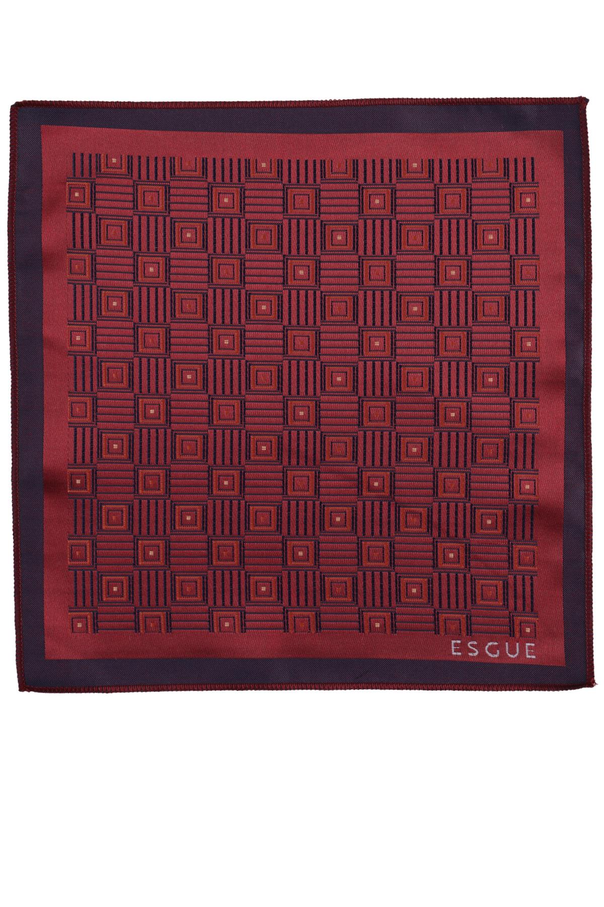 Esgue Hand Made 8 cm Ekose Desen Bordo Lacivert Renk Mendilli Kravat