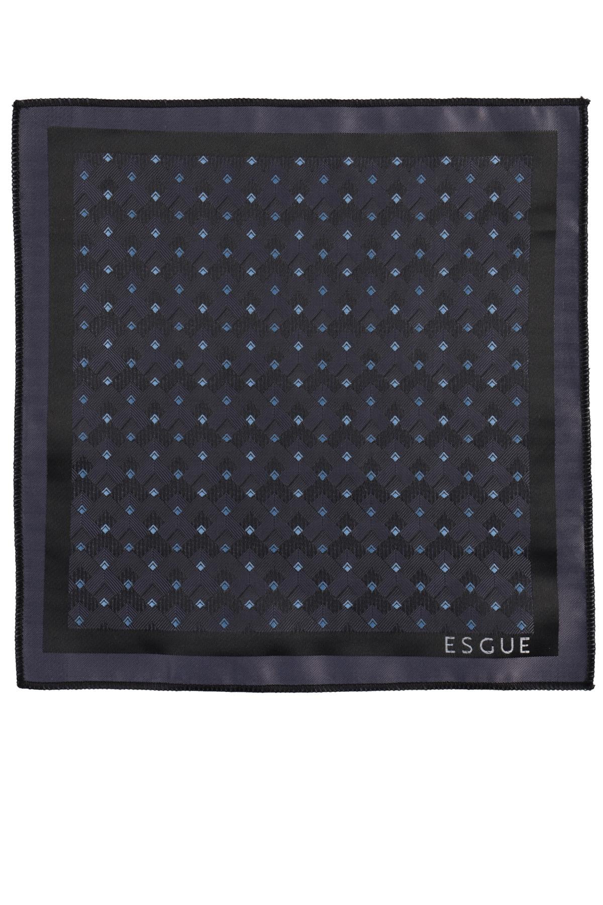 Esgue Hand Made 8 cm Geometrik Micro Desen Füme Mavi Renk Mendilli Kravat