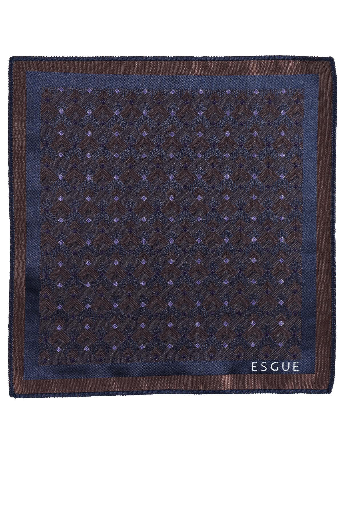 Esgue Hand Made 8 cm Geometrik Micro Desen Kahverengi Mor Renk Mendilli Kravat