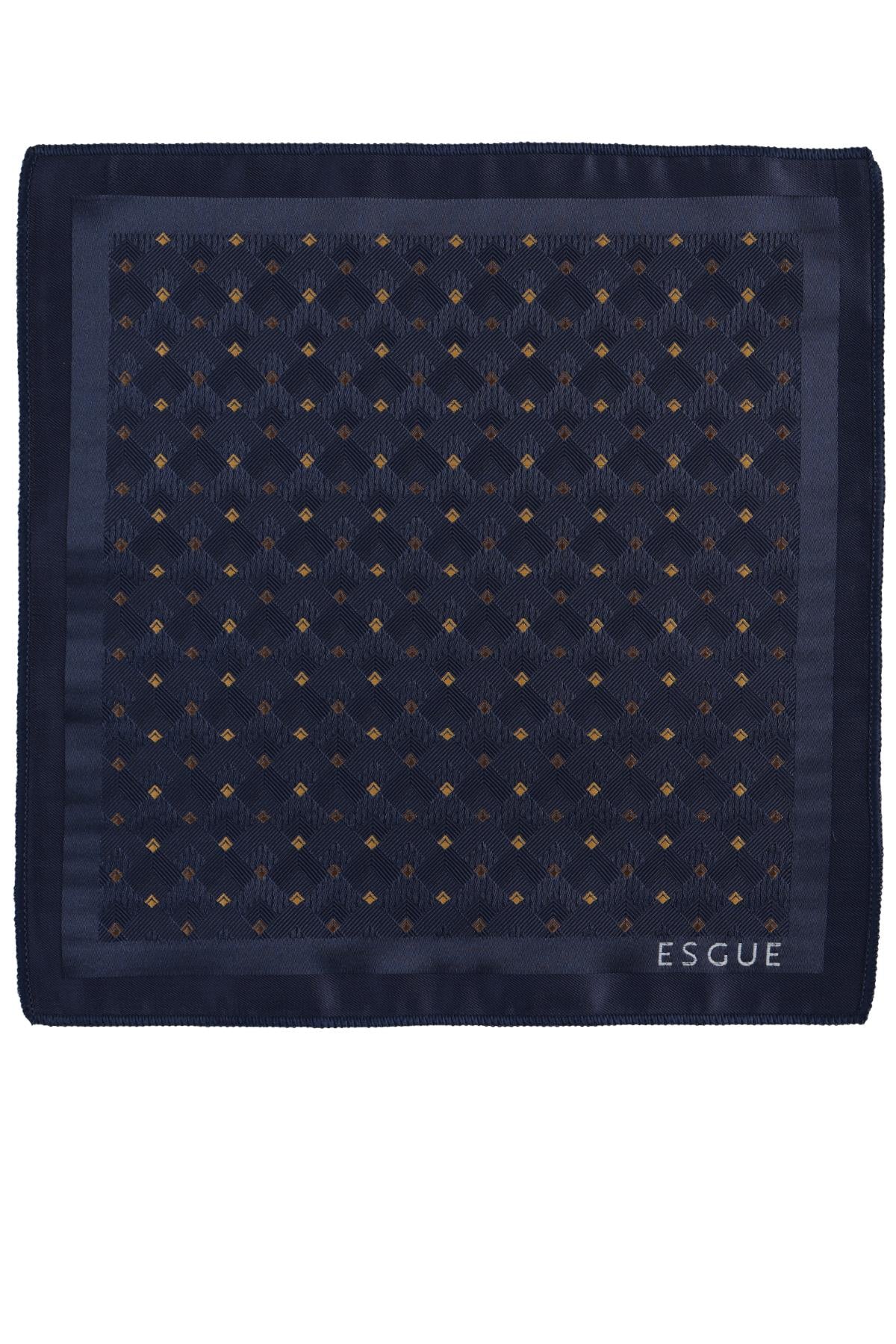 Esgue Hand Made 8 cm Geometrik Micro Desen Lacivert Sarı Renk Mendilli Kravat