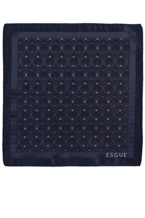 Esgue Hand Made 8 cm Geometrik Micro Desen Lacivert Sarı Renk Mendilli Kravat