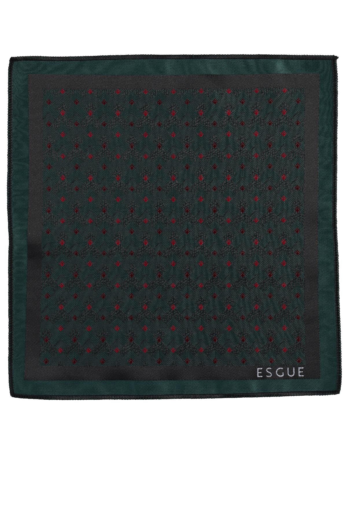Esgue Hand Made 8 cm Geometrik Micro Desen Yeşil Kırmızı Renk Mendilli Kravat