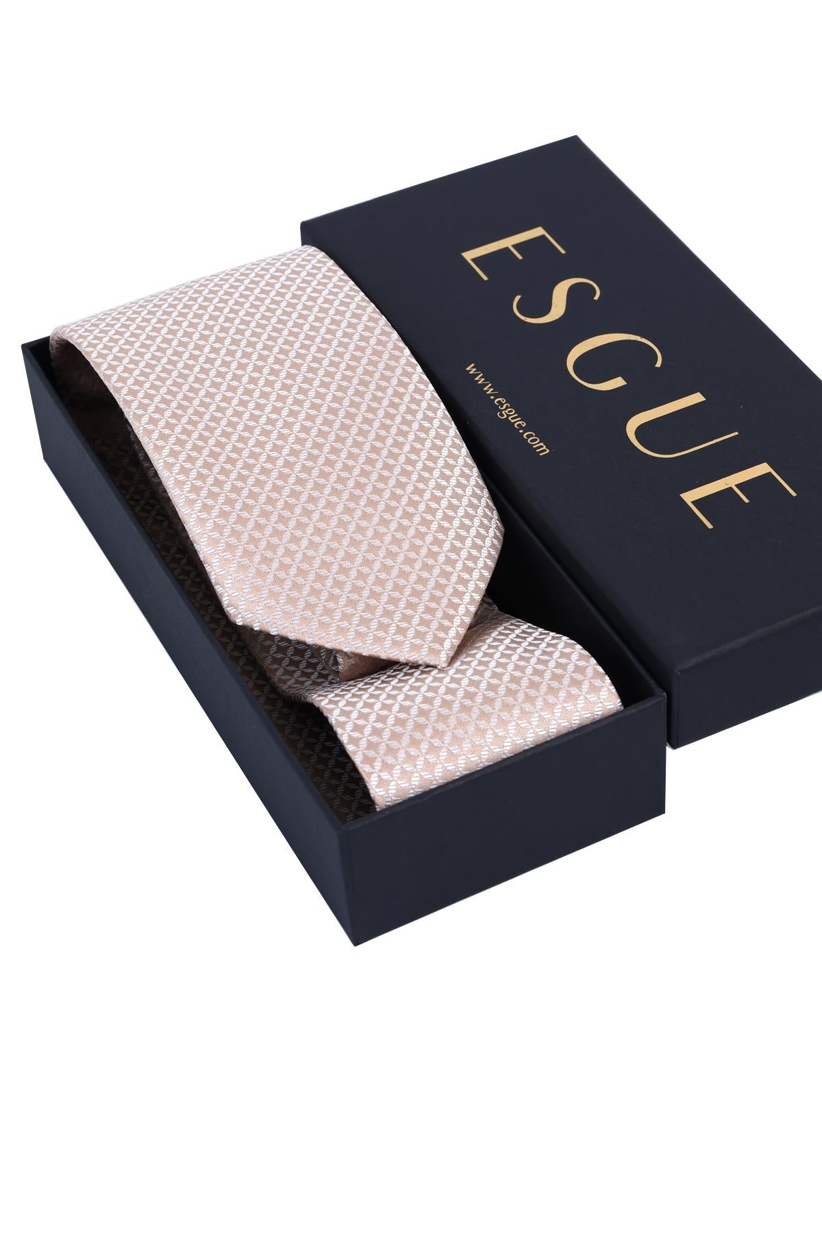 Esgue Hand Made 8 cm Kareli Desen Açık Bej Renk Mendilli Kravat