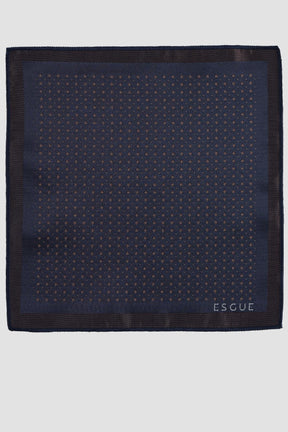 Esgue Hand Made 8 cm Micro Motif Desenli Lacivert Kahve Renk Mendilli Kravat