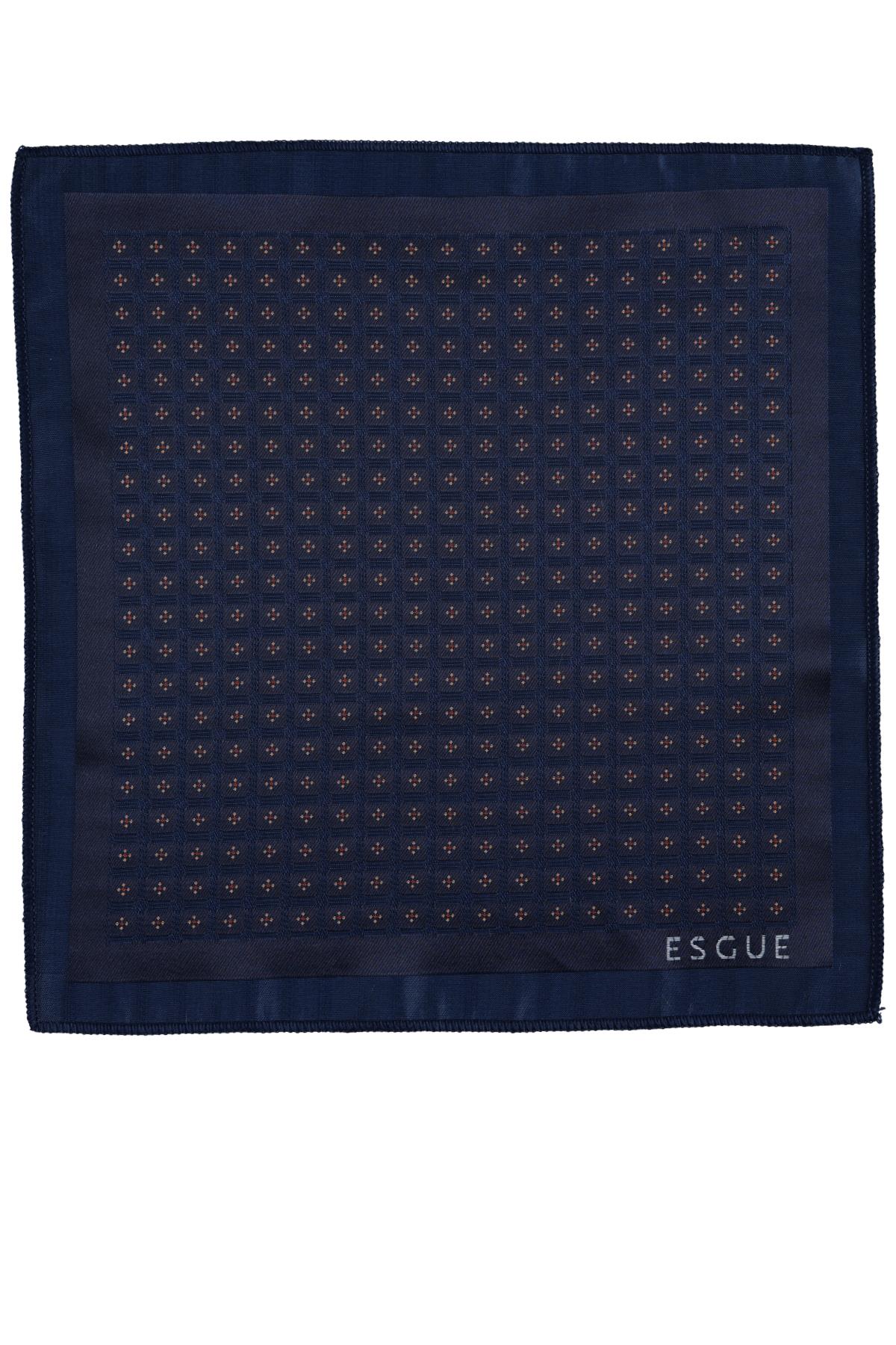 Esgue Hand Made 8 cm Motif Desen Lacivert Renk Mendilli Kravat