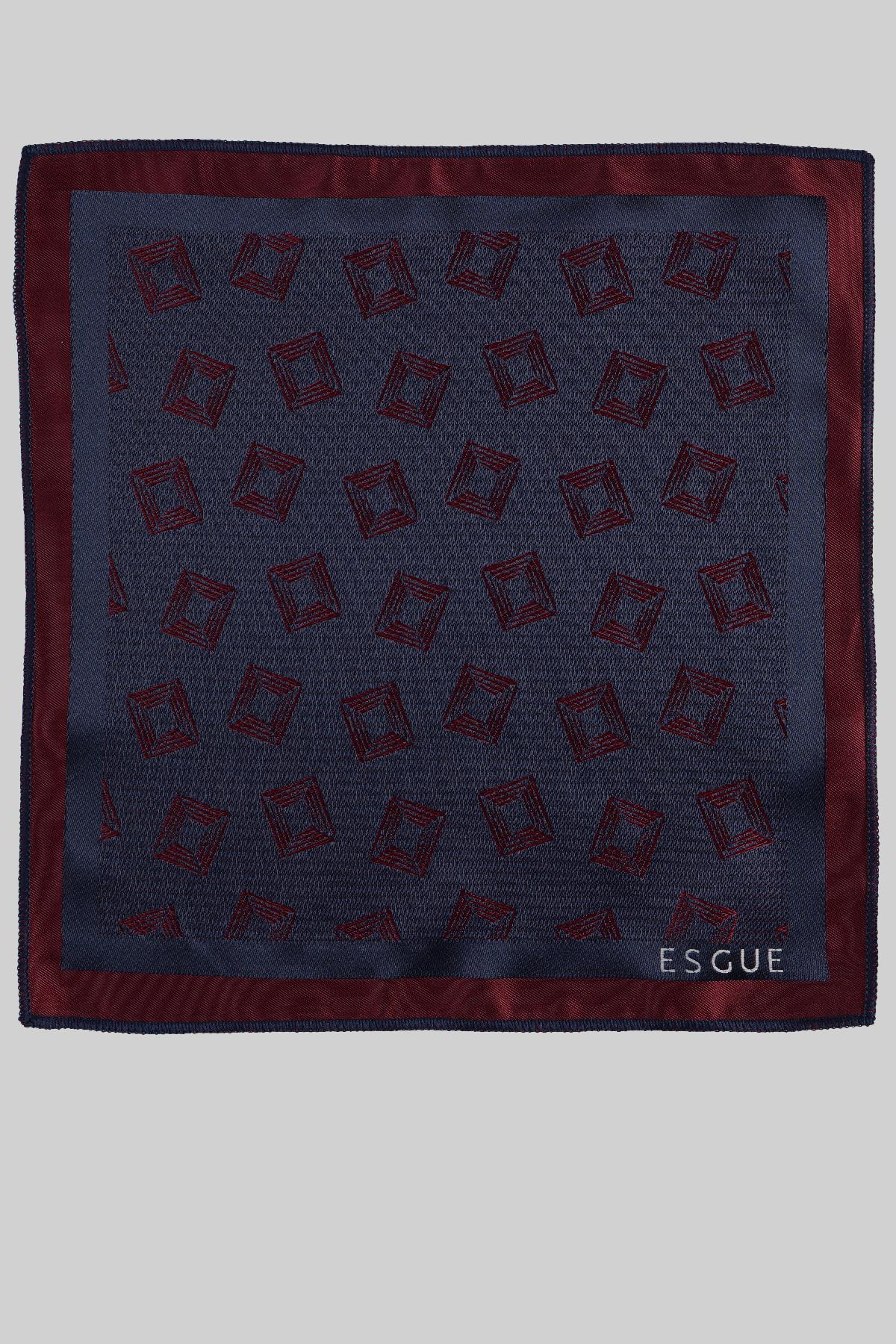 Esgue Hand Made 8 cm Retro Desen Lacivert Bordo Renk Mendilli Kravat