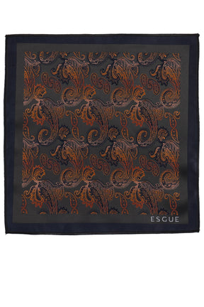 Esgue Hand Made 8 cm Şal Desen Siyah Hardal Renk Mendilli Kravat