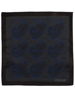 Esgue Hand Made 8 cm Şal Desen Siyah Lacivert-Kahve Renk Mendilli Kravat