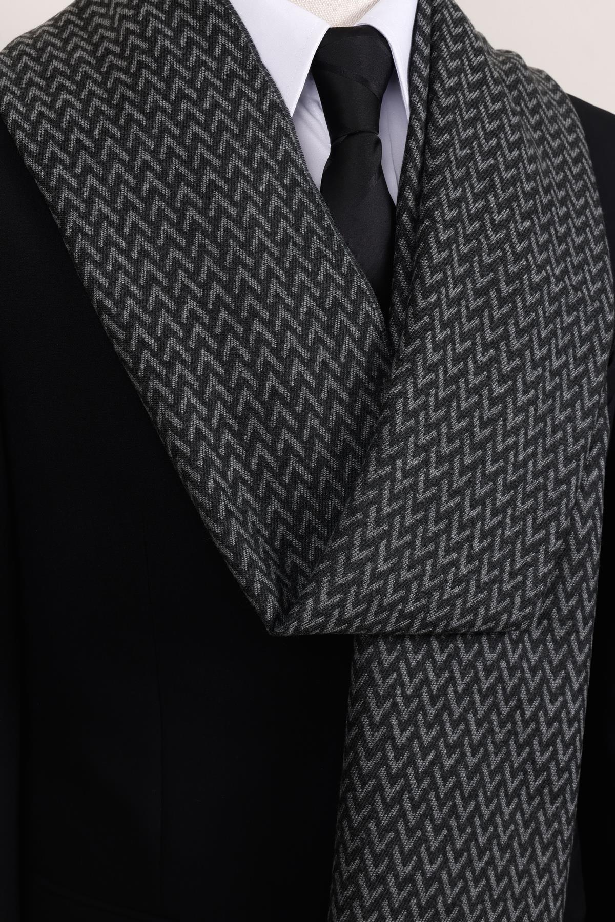 Esgue Antrasit V Desenli Erkek Kaşkol - Balıksırtı Dokulu Yumuşak Atkı