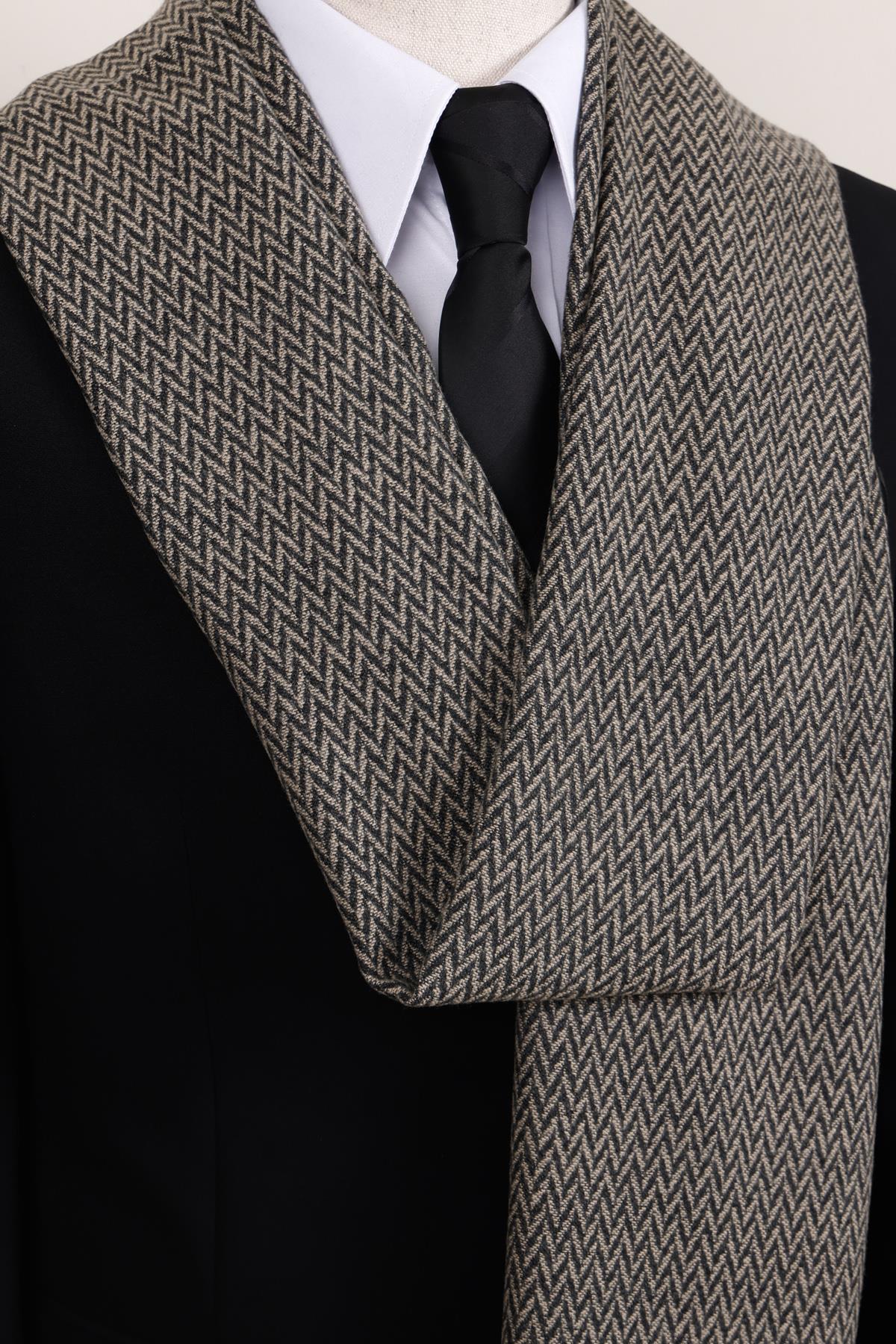 Esgue Vizon V Desenli Erkek Kaşkol - Balıksırtı Dokulu Klasik Atkı