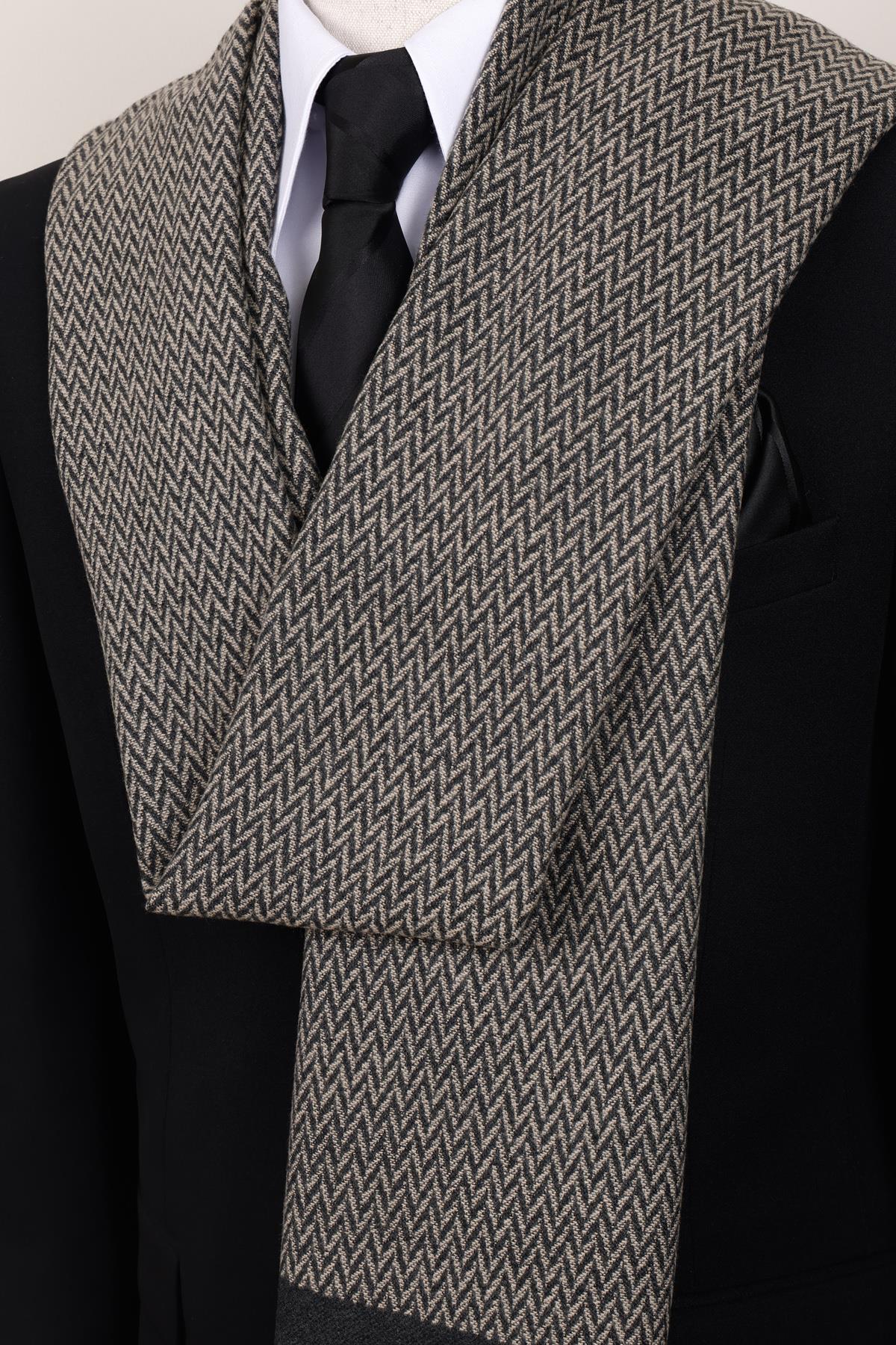 Esgue Vizon V Desenli Erkek Kaşkol - Balıksırtı Dokulu Klasik Atkı